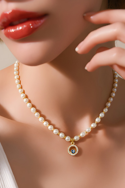 NBS Beautiful Naturel Stones Altın Kaplama İnci Kolye Nazar Koruma