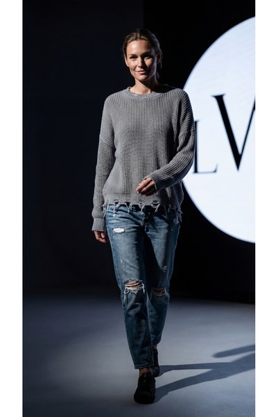 LWL Oversized Ripped Detailed Casual Knitwear Sweater Ribbed Knit Gray