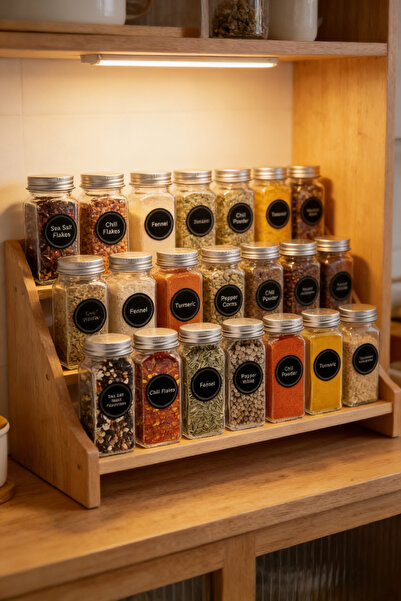 XIUWOO 24-Piece Glass Spice Jar Set with Airtight Metal Caps - 120ml Empty Sq...