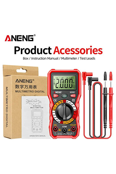 ANENG جهاز قياس متعدد رقمي SZ301 أحمر اللون مع علبة، متعدد النطاقات لقياس الج...