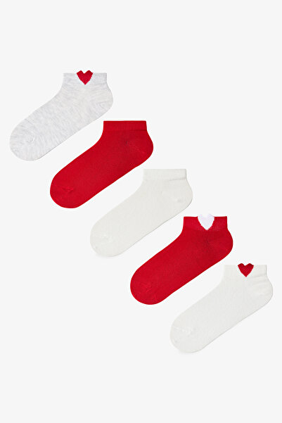 Penti Red - White Heart Drop 5-Piece Booties Socks