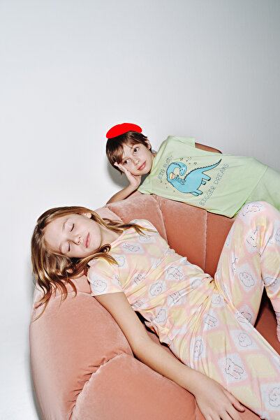 Penti Light Pink Girls' Cute Dog 2-Piece Pajama Set