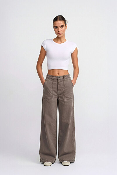 Bluewhite Women's High Waist Stone Color Wide Leg Pants