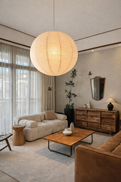 Binbirreyon Büyük Boy Tavan Lambası Başlığı 70cm Sarkıt Lamba Pirinç Kağıdı J...