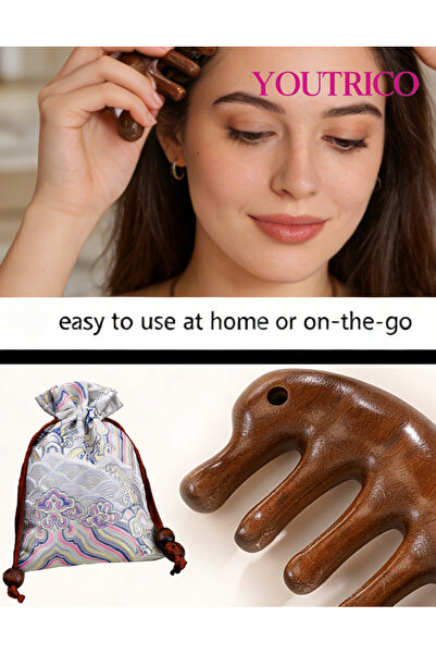 Youtrico قطعتان من مشط فرس البحر المصنوع من خشب الصندل الذهبي، حقيبة قماشية ل...