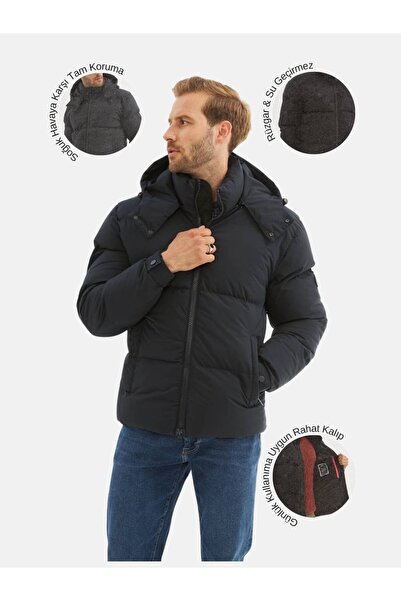 Danger Jachetă puf pentru bărbați, impermeabilă, detașabilă, cu glugă, albast...