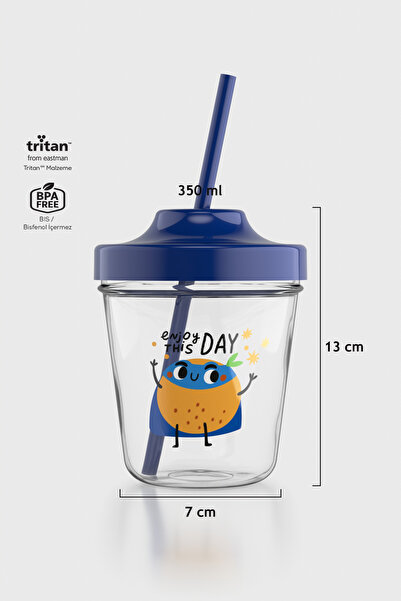 Renga Aura Enjoy This Day Desenli 350 ml Tritan Pipetli Çocuk Bardak 142022 Mavi