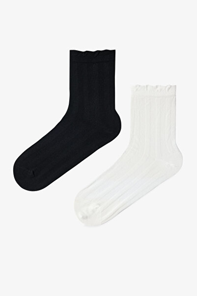 Penti Black and White Ruffle Mesh 2-Piece Socks