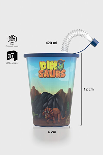 Renga Layt Kids Patterned 420 ml Pp Cup with Straw 142025 Blue