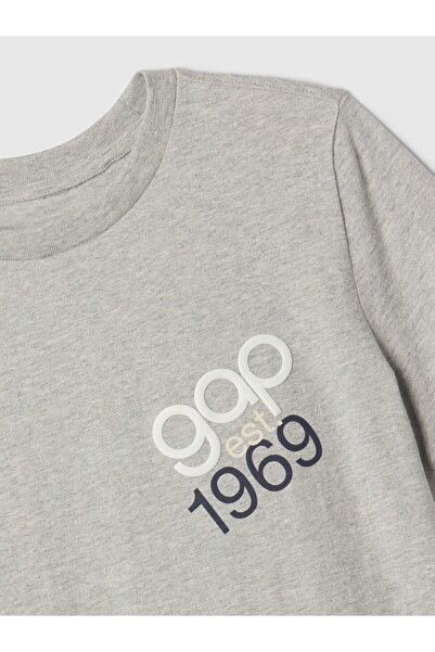 GAP Erkek Çocuk Gri Gap Logo Grafikli T-Shirt