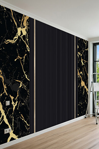 MİRAZAWALL Mermer Dokulu ve Dikey Panel Desenli Modern Tek Parça Tekstil Duva...