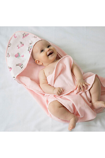 DEUX LAPINS % 100 Pamuk Müslin Kurulanma Örtüsü – Bébé Lapin Rose