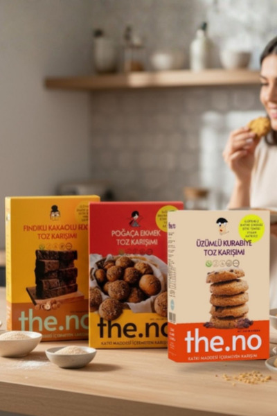 THENO Çay Saati Seti - Fındıklı Kakaolu Kek, Poğaça Ekmek, Üzümlü Kurabiye 3l...