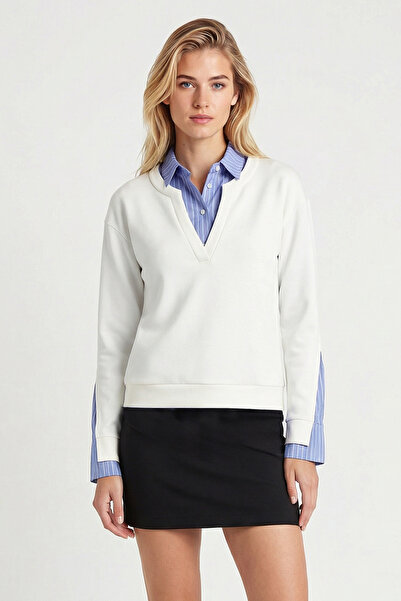 Lovelyİstanbul Gömlek Yaka Modal Sweatshirt LXA0018 KEMİK