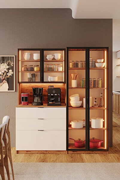 Avmpark Orea Çekmeceli+Temperli 2 Cam Kapaklı Ledli Kahve Köşesi Airfry Kiler...