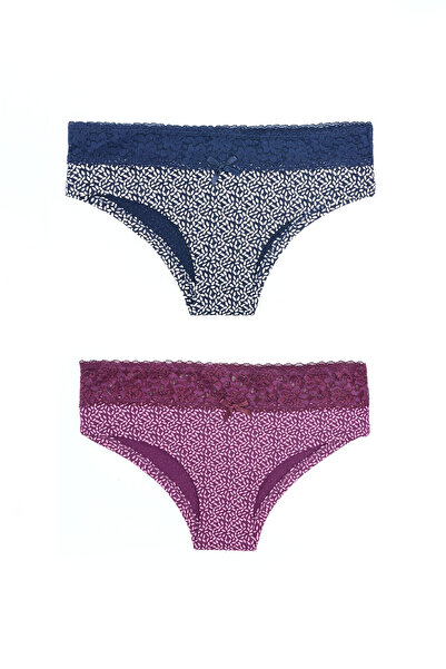 NBB طقم سراويل داخلية من الدانتيل باللونين الأزرق الداكن والأرجواني مكونة من ...