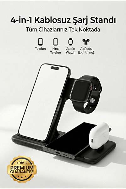 ABK-Q20S Black 4-in-1 Wireless Charging Stand – Phone, Watch, Headset, Apple Pencil