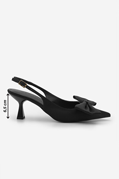 Marjin Kadın Stiletto Arkası Açık Fiyonk Detaylı Klasik Topuklu Ayakkabı Sarvel Siyah