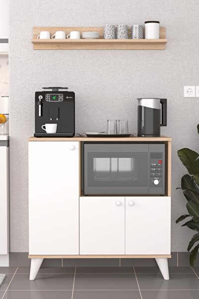 PROMODÜL Çok Amaçlı Mutfak Dolabı - Mikrodalga Raflı Beyaz Ahşap Renkli Moder...