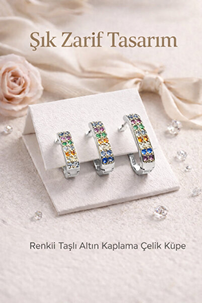 Jack Ferrero MİNELİ ÇİÇEKLİ RENKLİ KÜPE ÇELİK RENK ATMAZ GARANTİLİ