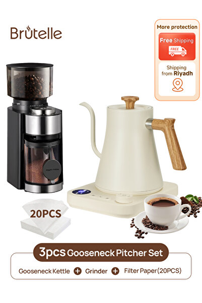Brutelle مجموعة ماكينة تحضير القهوة الكهربائية ذات الرقبة الإوزية V02 مع مرشح...
