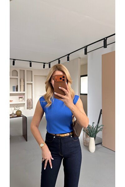 Sezgi Tekin High Collar Sleeveless Saks Steel Knitwear