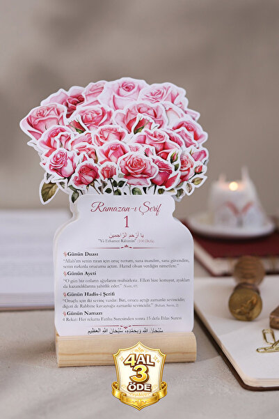 MSticker Ramazan Ayı Pembe Güllü 30 Günlük Masa Takvimi, Ramazan-ı Şerif Özel...