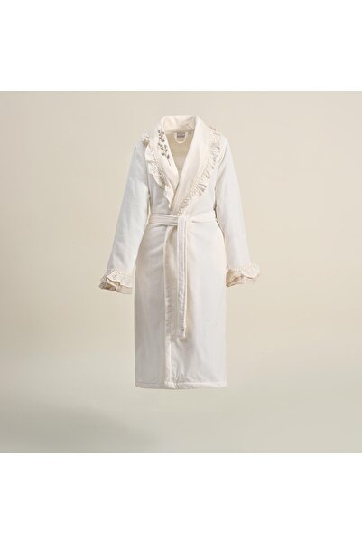 Ecocotton Leyna Women - Κεντητό μπουρνούζι από 100% οργανικό βαμβάκι, κρέμα