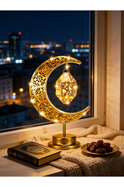 Yoawllty Ramadan Lights, Moon Table Lamp - Hanging Metal Frame Lamp for Bedro...