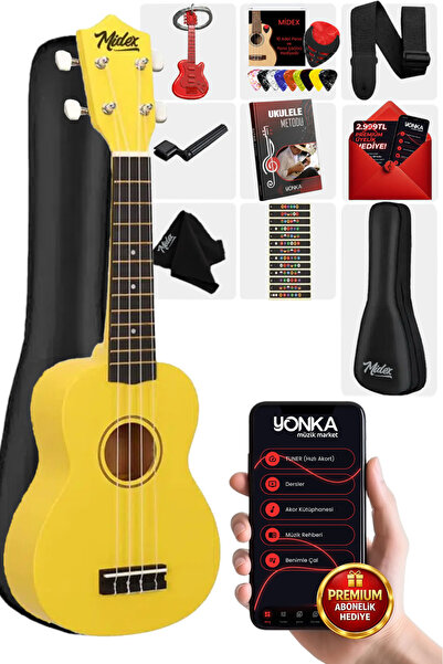 Midex UKX-901YLW Sarı Soprano Ukulele (Askı Çanta Metod Pena)