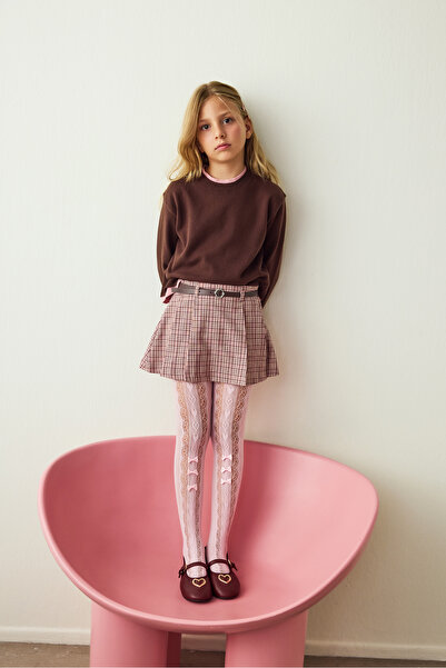 Penti Pembe Kız Çocuk Kurdela Desenli Fiyonklu File Külotlu Çorap