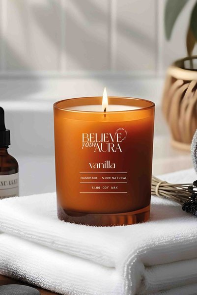 Believe Your Aura Vanilya Kokulu Mum - %100 Doğal Soya Mumu Lav Liberty Amber...