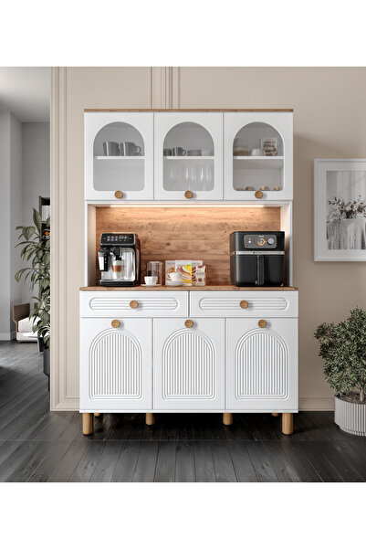 GuneyStore Rosa Kahve Köşesi - 140 cm MDF Mutfak Dolabı - LED Aydınlatmalı - ...