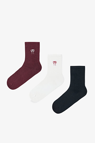 Penti 3 Çift Pamuklu Kurdele Nakışlı Tenis Soket Çorap