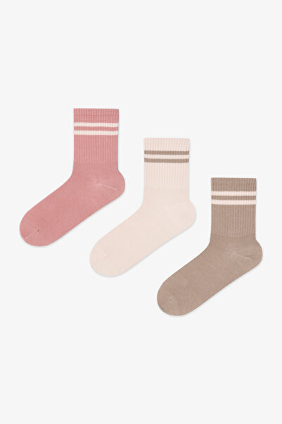 Penti 3 Çift Pamuklu Çizgili Ribli Soket Çorap