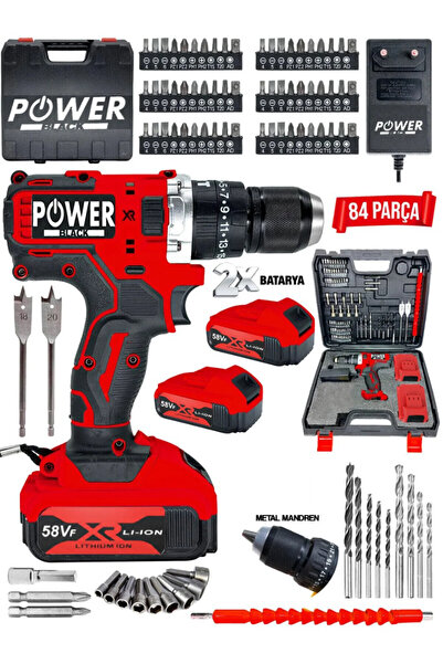 POWER BLACK ULTRA LÜKS 147 PARÇA ÇELİK MANDREL DAREBELİ ÇİFT BATARYALI MATKAP...