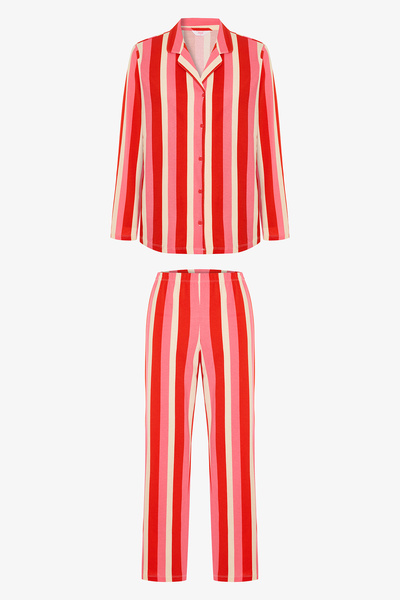 Penti Multi-Colored Red Line Shirt Thermal Effect Pants Pajama Set