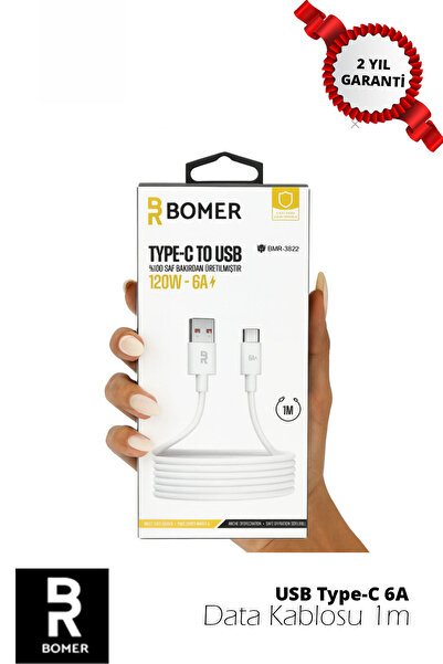 BOMER USB Type-C 6A Hızlı Şarj ve Data Kablosu 1M