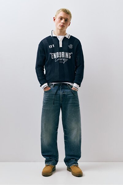 Pull & Bear Grafik detaylı örme futbol polo