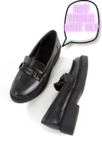 Modabuymus Admi Siyah Mat Tokalı Oxford Günlük Kadın Ayakkabı