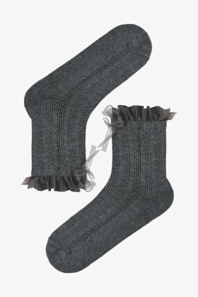 Penti Pamuklu Bilek Kısmı Kurdele Detaylı ve Tül Fırfırlı Soket Çorap