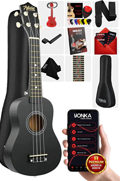 Midex Ukx-901bk Siyah Soprano Ukulele (ASKI ÇANTA METOD PENA)