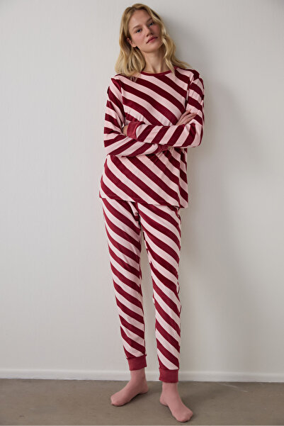 Penti Dusty Rose Winter Time Striped Thermal Effect Pajama Set