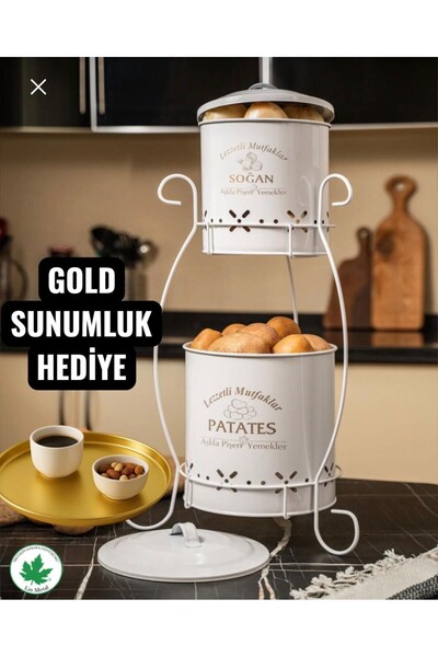 LİNMETAL 2 Katlı Küçük Boy Metal Patates Soğan Kovası - Sebzelik - Patates So...