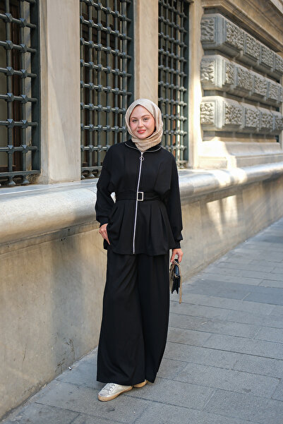 LOCCO طقم نسائي بتفاصيل مطوية ومشبك أسود