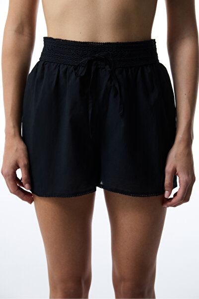 Penti Lastikli Bel Normal Siyah Kadın Şort Plwah4u425iy