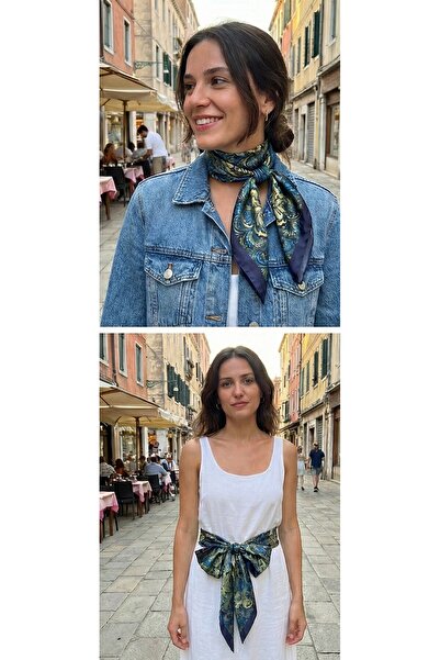 tuaipek VENEDİK GECESİ Desen Şık & Zarif Kadın Aksesuarı Saten Fular 30x165cm