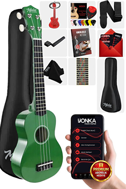 Midex Ukx-233gr Yeşil Concert Ukulele (ASKI ÇANTA METOD PENA)