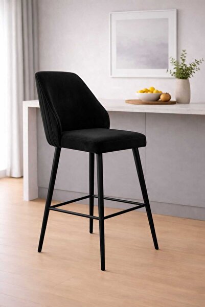 Renlife Bar Sandalyesi Ada Mutfak Sandalyesi Siyah Metal Ayak 1 Adet Babyface...