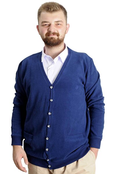 ModeXL Mode XL Büyük Beden Erkek Hırka Vanize Selanik Düğmeli 20548 İndigo